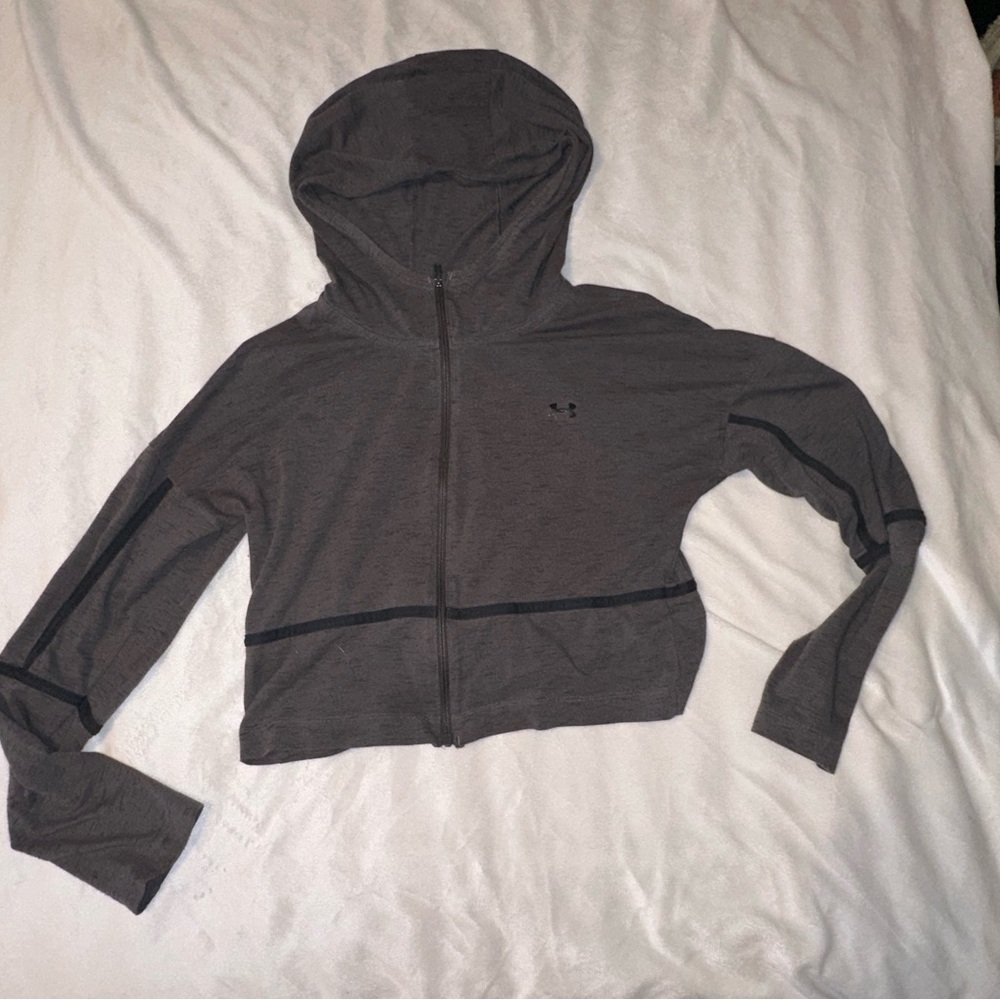 Under Armour Gray Fitted Crop Hoodie Long Sleeve